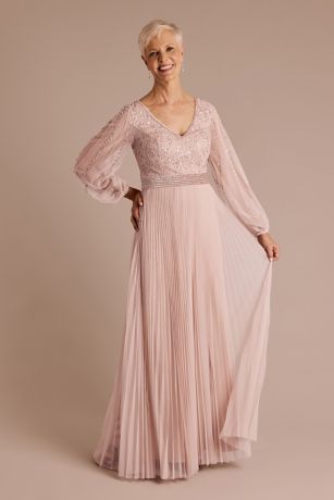 Picture of Beaded Blouson Sleeve Pleated A-Line Dress