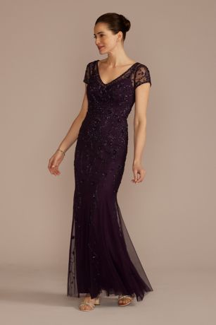 Picture of Short Sleeve Beaded Sheath Dress with Godets