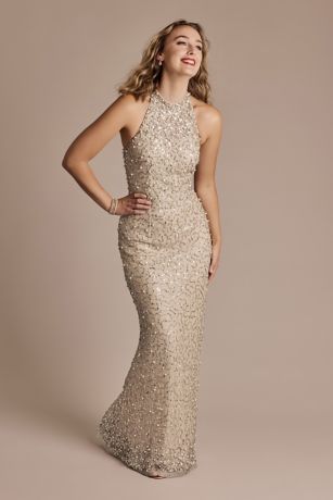 Picture of Pearl and Sequin Halter Sheath Dress