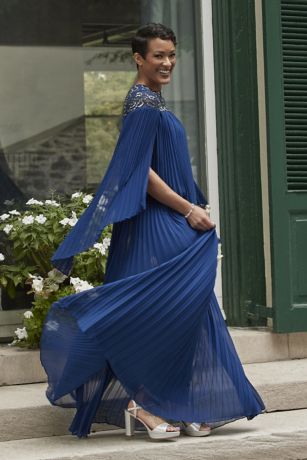 Picture of Beaded Neckline Pleated Long-Sleeve A-Line Gown