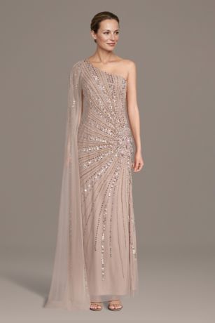 Picture of Floral Beaded Sheath with Shoulder Cascade