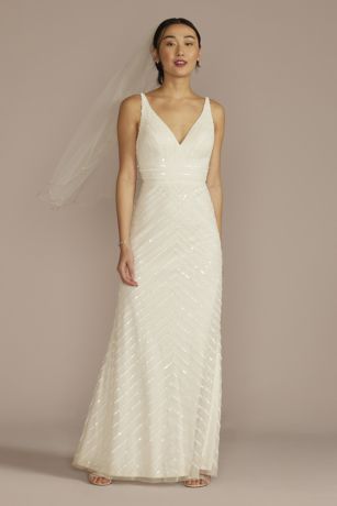Picture of Open Back V-Neck Beaded Sheath Wedding Dress