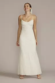 DB Studio Allover Floral Beaded Godet Sheath Wedding Dress