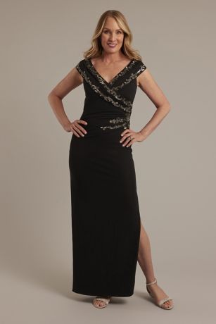 Picture of Beaded Crepe V-Neck Sheath Dress