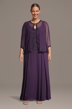 Picture of Beaded Chiffon Long-Sleeve Dress with Jacket