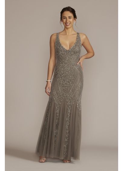Embroidered Sequin Tank Gown with Godet Skirt - Countless sequins form an eye-catching display on this