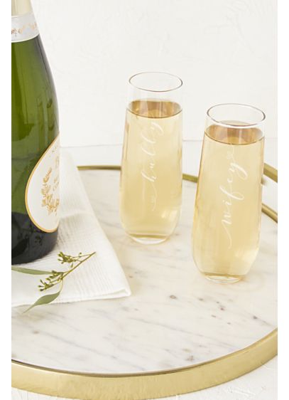 Hubby and Wifey Stemless Champagne Flutes - Wedding Gifts & Decorations