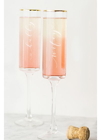 Hubby And Wifey Gold Rim Champagne Flutes David S Bridal
