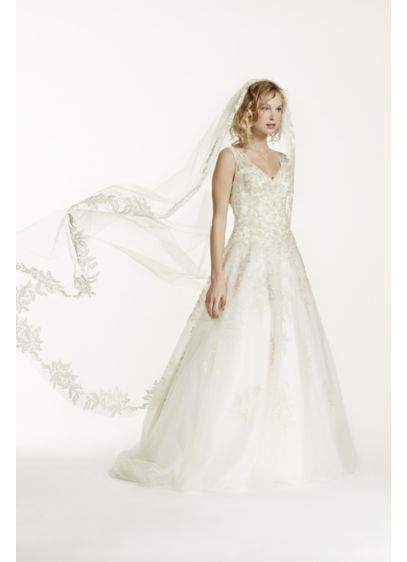 Cathedral Veil with Floral Applique Edge - Davids Bridal