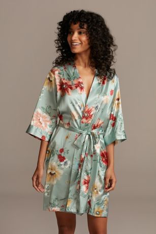 black floral satin robe