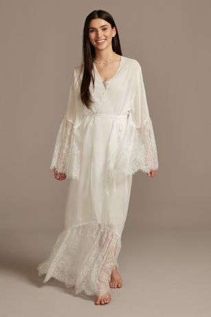 floor length white lace robe