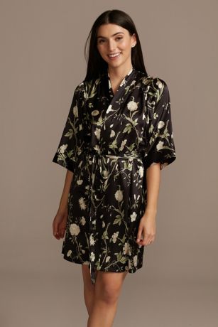 black floral satin robe