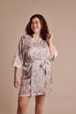 Picture of Light Blue Floral Print Satin Robe
