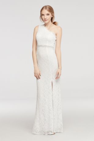 david's bridal one shoulder lace dress