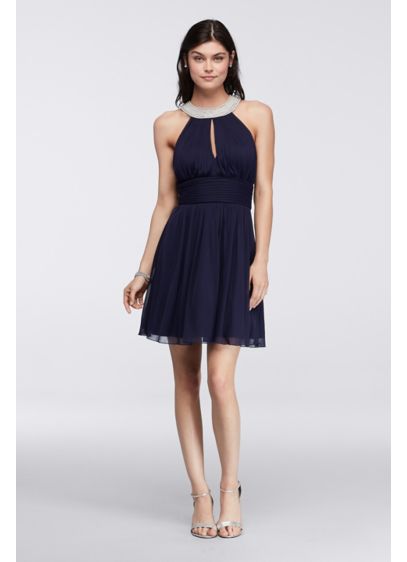 Short Dress with Pearl Keyhole Neckline - Davids Bridal