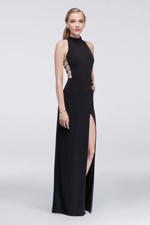 high neck black dress long