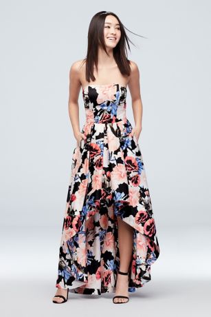 black floral strapless dress