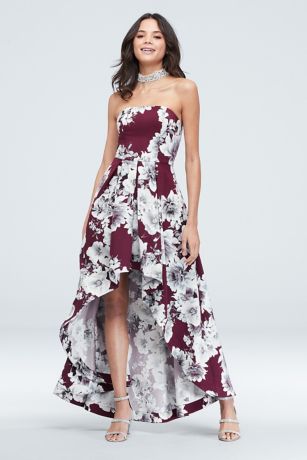 high low strapless gown