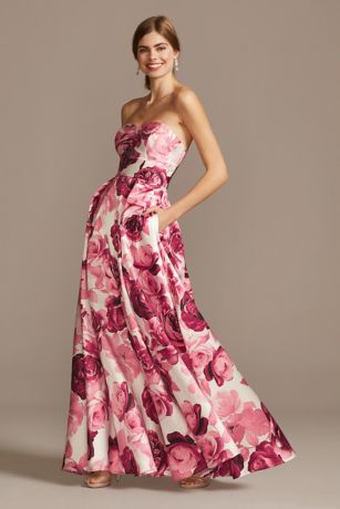 strapless floral gown