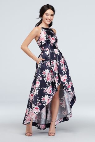 floral jacquard sleeveless ball gown with pockets