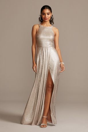 david's bridal white and gold prom dress