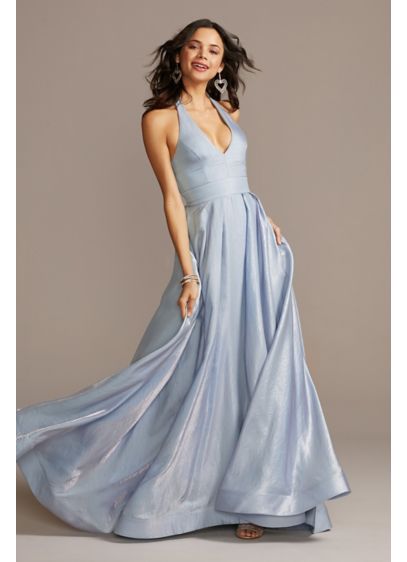 Iridescent Shimmer Plunging Halter Ball Gown | David's Bridal