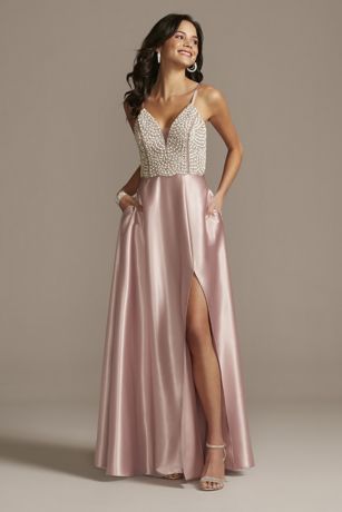 light pink and gold prom dresses