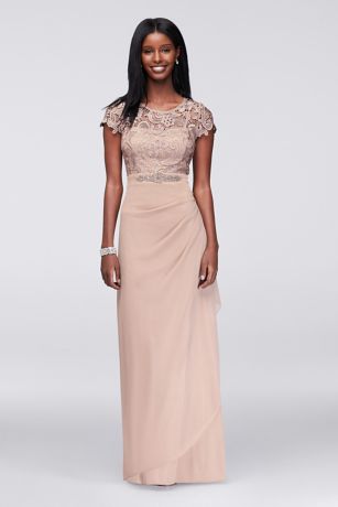 Lace and Ruched Mesh Dress  with Beaded Waist David s Bridal 