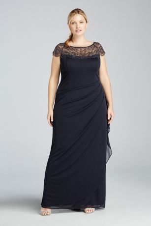 xscape plus size illusion beaded gown