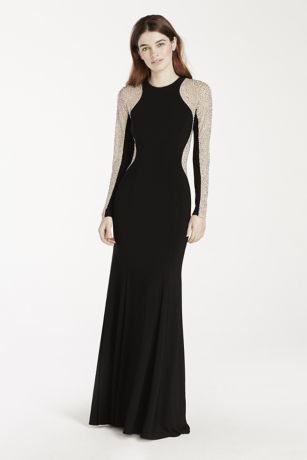 xscape long sleeve beaded dress