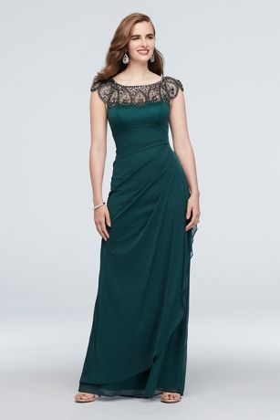 xscape beaded cap sleeve gown