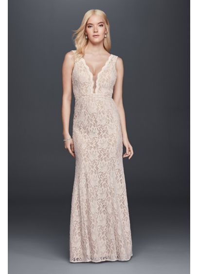 Lace Sheath Wedding Dress with Plunging V Neckline David Lace Sheath Wedding Dress with Plunging V Neckline David