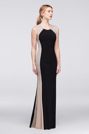 xscape petite beaded illusion gown