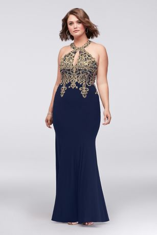 navy blue and gold dress plus size