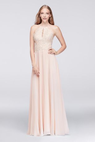 Beaded Lace Chiffon Dress with Spaghetti Straps | David's Bridal