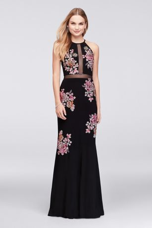 david's bridal black floral dress