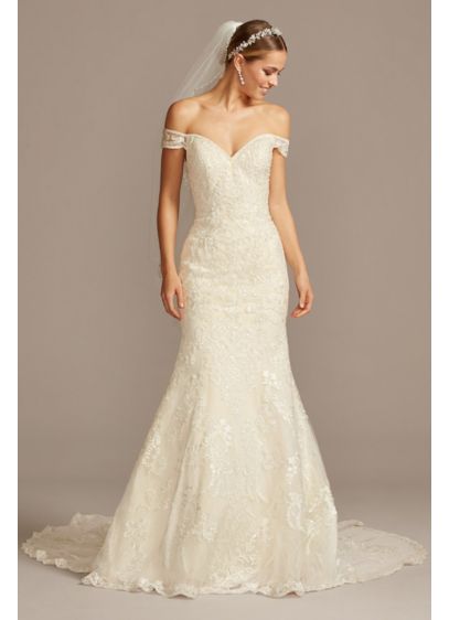 Beaded Lace Off-the-Shoulder Mermaid Wedding Dress | David's Bridal