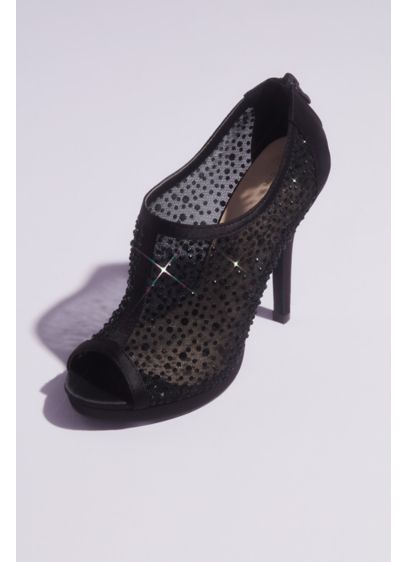 Crystal and Illusion Mesh Open Toe Shootie Sandals - Adorned with various-sized crystal accents, these illusion mesh