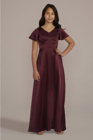 Picture of Charmeuse Flutter Sleeve Junior Bridesmaid D