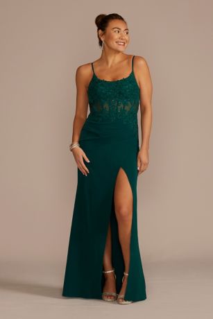 Picture of As Is Sheath Crepe Gown with Embellished Corset Bo