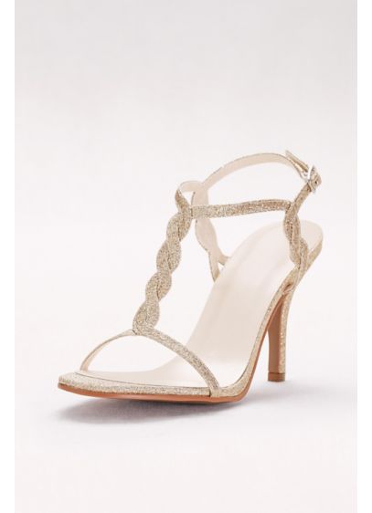 Glitter Braided T-Strap Heels | David's Bridal