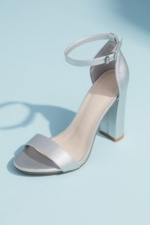 silver mid high heels