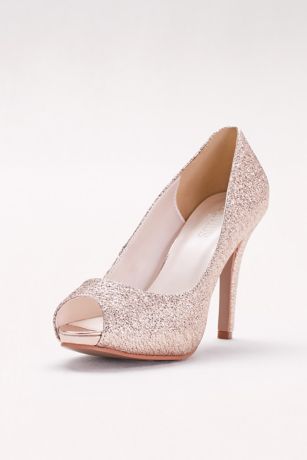 rose gold glitter platform heels