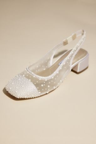 Picture of Pearl Mesh Round Toe Low Slingback Heels
