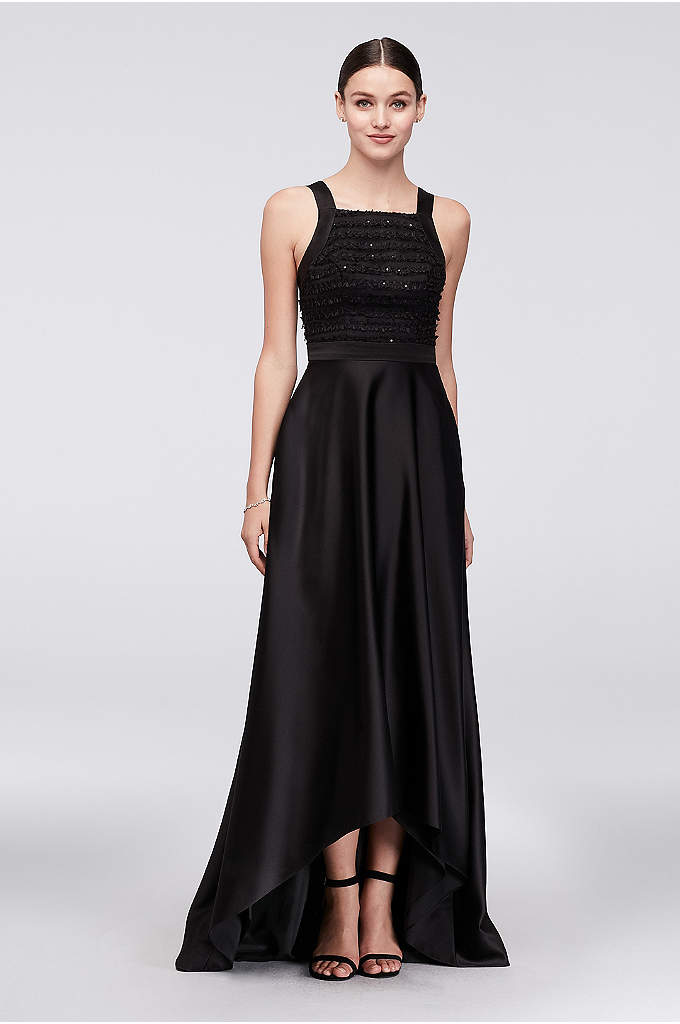 Extra Length High Neck Halter Crepe Sheath Gown David s Extra Length High Neck Halter Crepe Sheath Gown David s