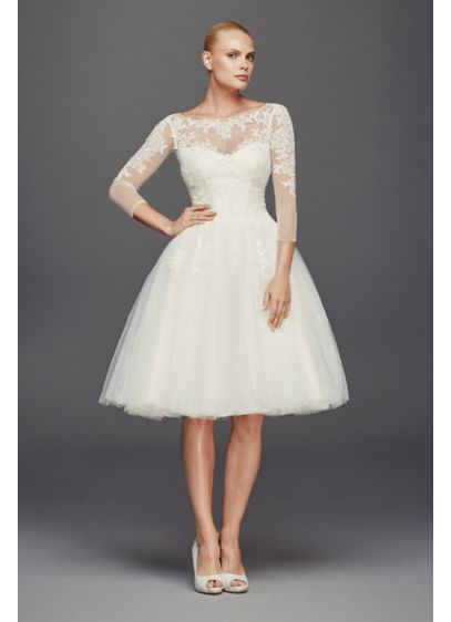 Truly Zac Posen 3 4 Sleeve Short Wedding Dress David s Truly Zac Posen 3 4 Sleeve Short Wedding Dress David s