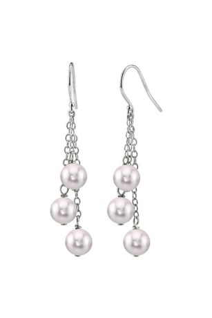 Picture of 14K Gold White Akoya Pearl Dangle Cluster Earrings