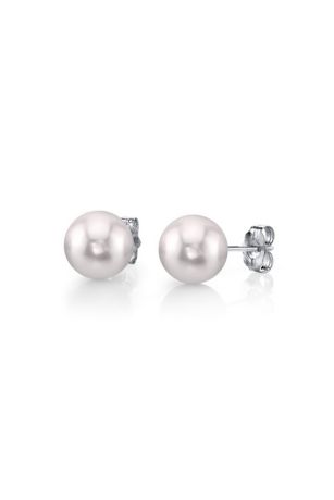 Picture of White Akoya Round Pearl Stud Earrings