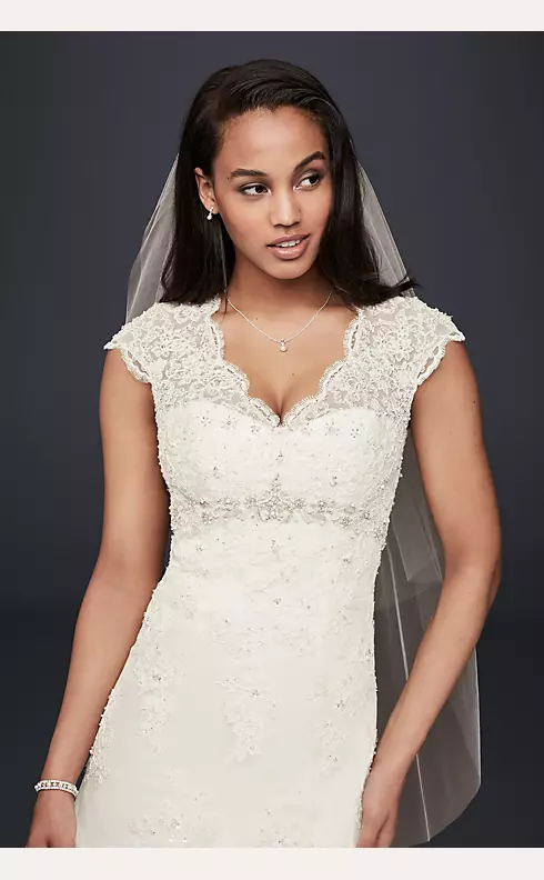 Cap Sleeve Lace Over Satin Wedding Dress  Image 3