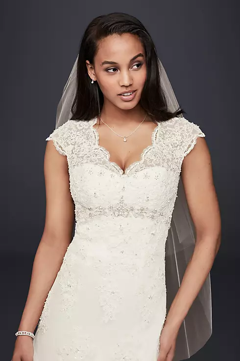 Cap Sleeve Lace Over Satin Wedding Dress  Image 3